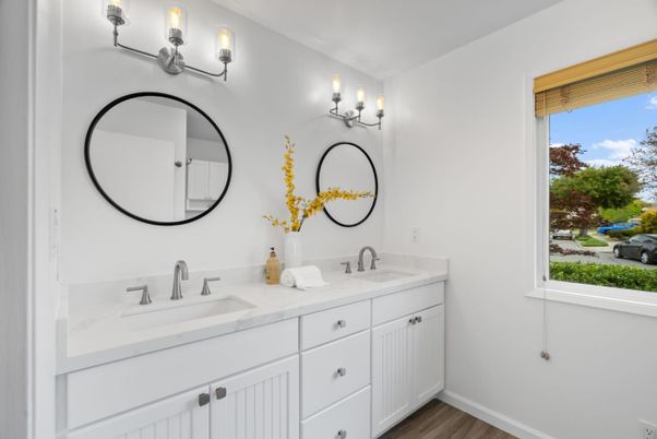 Bathroom, Dual Sink Vanities, Interior, Wood Texture Flooring