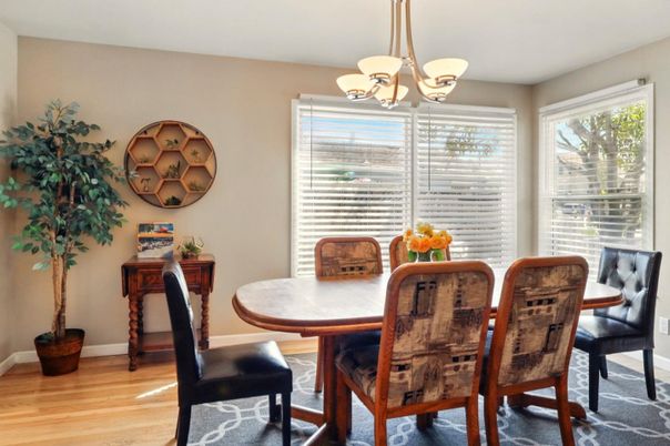 Chandelier, Dining room, Interior, Wood Texture Flooring