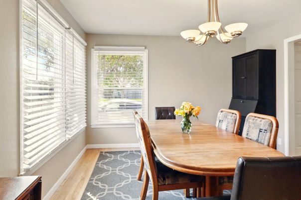 Chandelier, Dining room, Interior, Wood Texture Flooring
