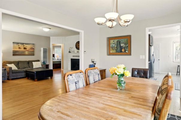 Chandelier, Dining room, Fireplace, Interior, Living room, Wood Texture Flooring