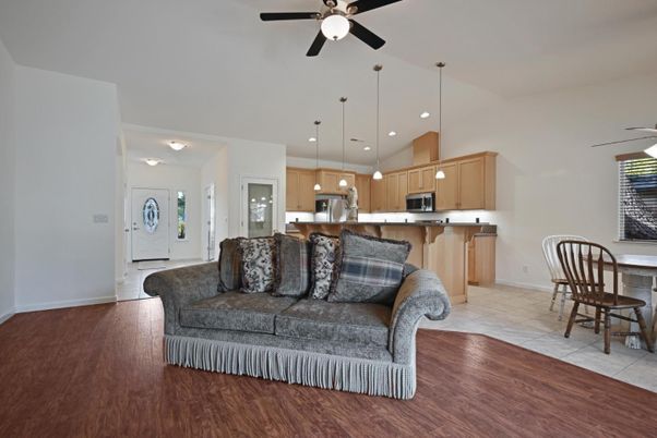 Interior, Kitchen, Living room, Pendant Lights, Recessed Lighting, Wood Texture Flooring