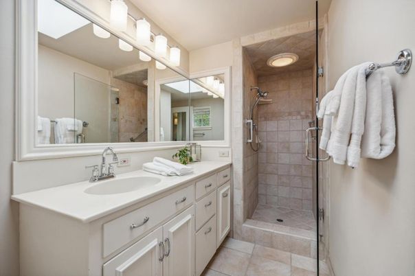 Bathroom, Dual Sink Vanities, Glass Shower, Interior, Recessed Lighting