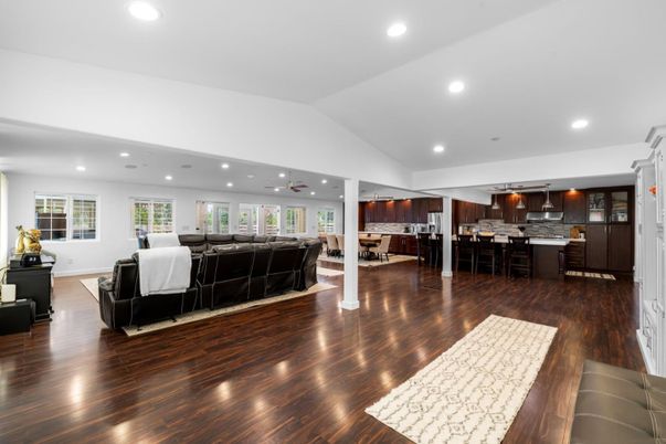 Interior, Kitchen, Living room, Pendant Lights, Recessed Lighting, Stainless Steel Appliances, Wood Texture Flooring