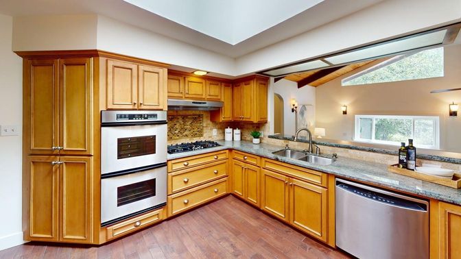 Interior, Kitchen, Stainless Steel Appliances, Wooden Beams, Wood Texture Flooring