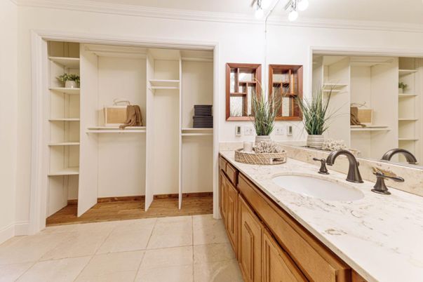 Bathroom, Dual Sink Vanities, Interior, Walk-in Closets, Wood Texture Flooring
