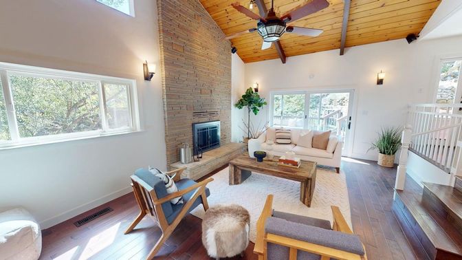 Fireplace, Interior, Living room, Stone Walls, Wooden Beams, Wooden Ceilings, Wood Texture Flooring