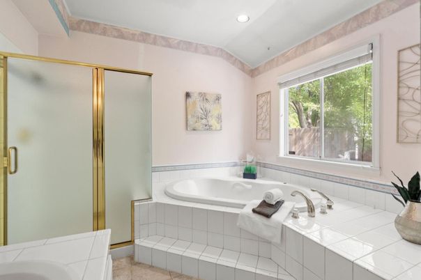 Bathroom, Glass Shower, Interior, Recessed Lighting, Tile Countertops