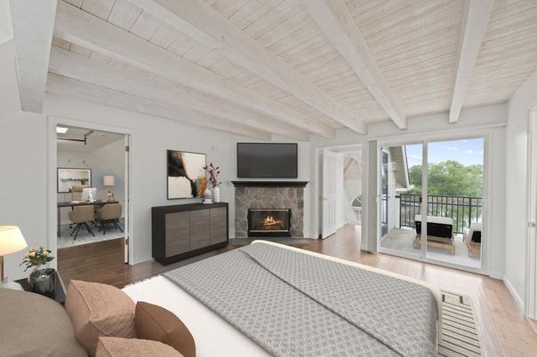 Bedroom, Fireplace, Interior, Wood Texture Flooring