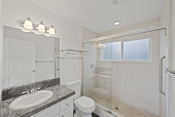Bathroom, Glass Shower, Interior, Recessed Lighting