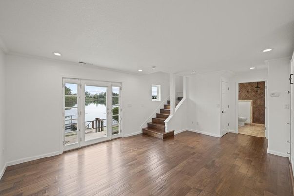Empty room, Interior, Recessed Lighting, Wood Texture Flooring