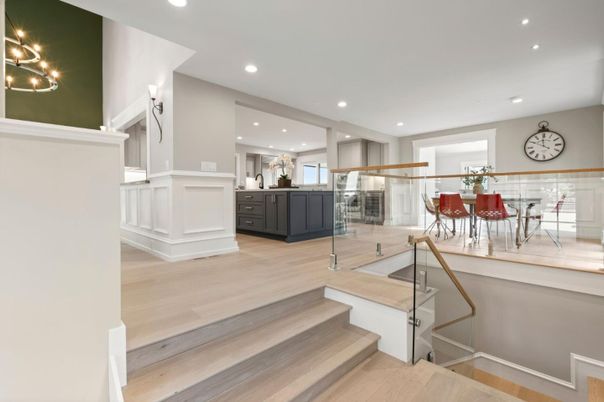 Dining room, Interior, Recessed Lighting, Wood Texture Flooring