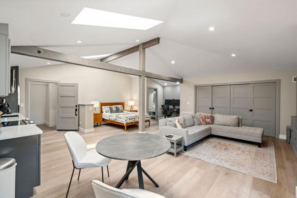 Interior, Living room, Recessed Lighting, Wooden Beams, Wood Texture Flooring