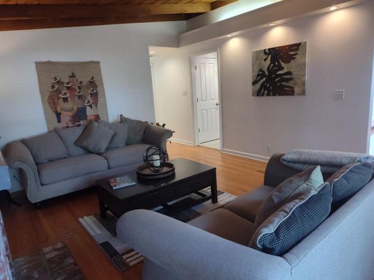 Interior, Living room, Recessed Lighting, Wooden Beams, Wood Texture Flooring