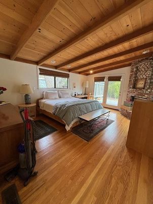 Bedroom, Fireplace, Interior, Stone Walls, Wooden Beams, Wooden Ceilings, Wood Texture Flooring