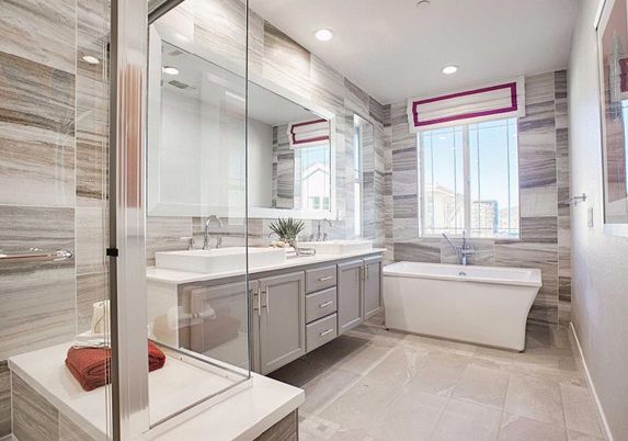 Bathroom, Dual Sink Vanities, Free Standing Baths, Glass Shower, Interior, Recessed Lighting