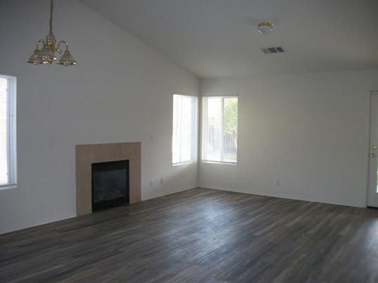 Empty room, Fireplace, Interior, Pendant Lights, Wood Texture Flooring
