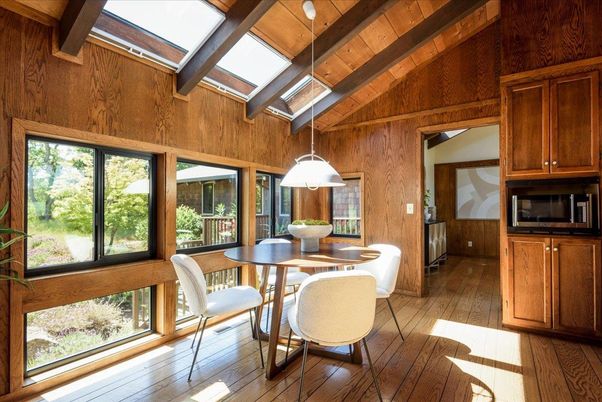 Dining room, Interior, Pendant Lights, Wooden Beams, Wooden Ceilings, Wood Texture Flooring, Wooden Walls