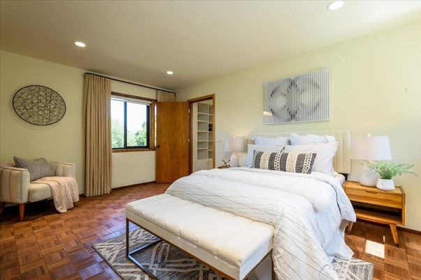 Bedroom, Interior, Recessed Lighting, Wood Texture Flooring