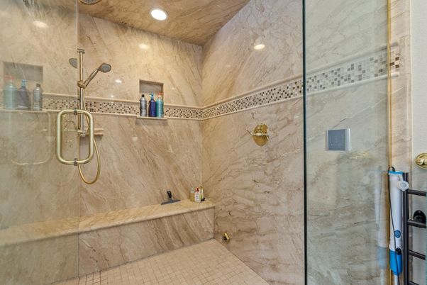 Bathroom, Glass Shower, Interior, Recessed Lighting