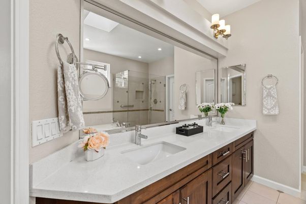 Bathroom, Dual Sink Vanities, Glass Shower, Interior, Recessed Lighting