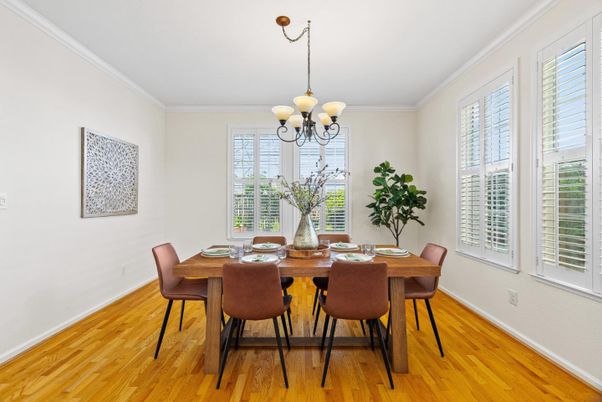 Chandelier, Dining room, Interior, Wood Texture Flooring