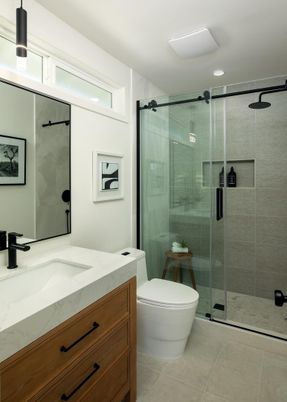 Bathroom, Glass Shower, Interior, Recessed Lighting