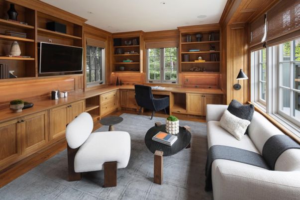 Home Office, Interior, Recessed Lighting, Wood Texture Flooring