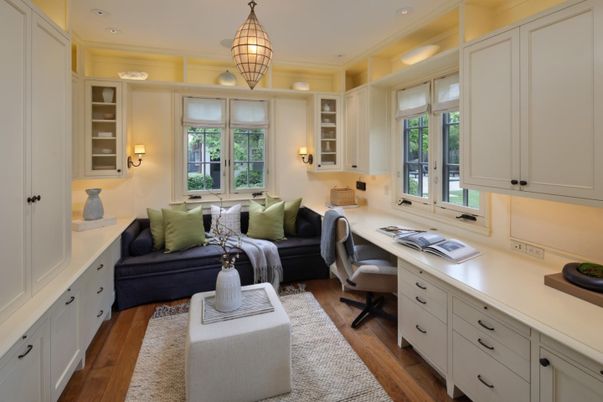 Home Office, Interior, Living room, Pendant Lights, Recessed Lighting, Wood Texture Flooring
