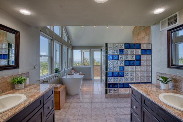Bathroom, Dual Sink Vanities, Free Standing Baths, Interior, Recessed Lighting