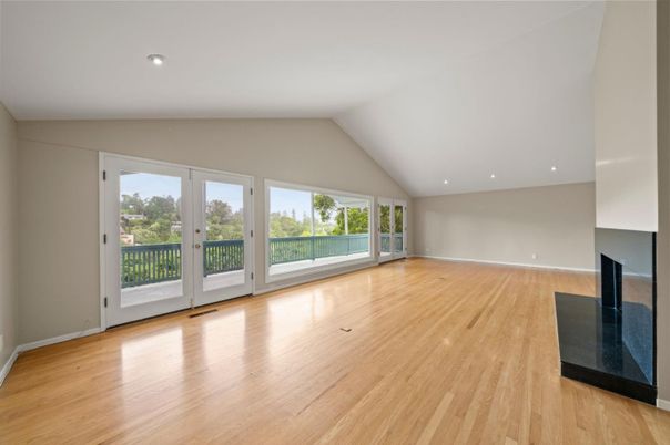 Empty room, Fireplace, Interior, Recessed Lighting, Wood Texture Flooring