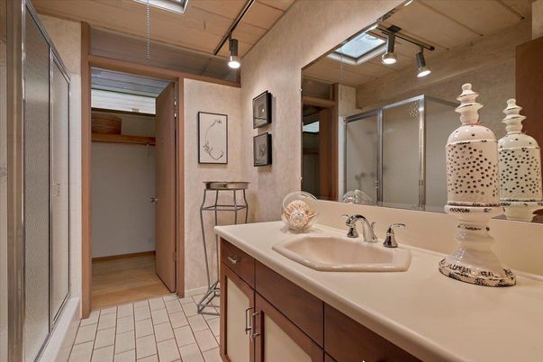 Bathroom, Glass Shower, Interior, Wood Texture Flooring