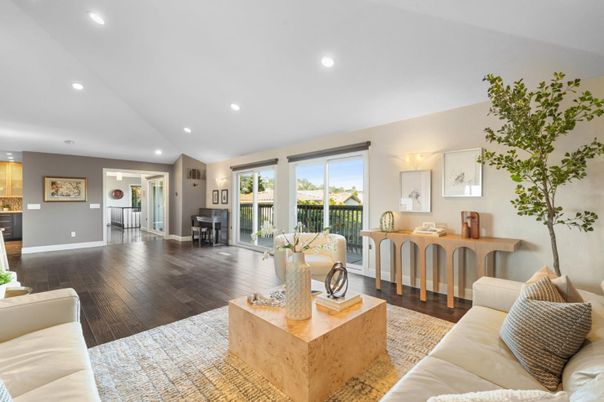 Interior, Living room, Piano, Recessed Lighting, Wood Texture Flooring