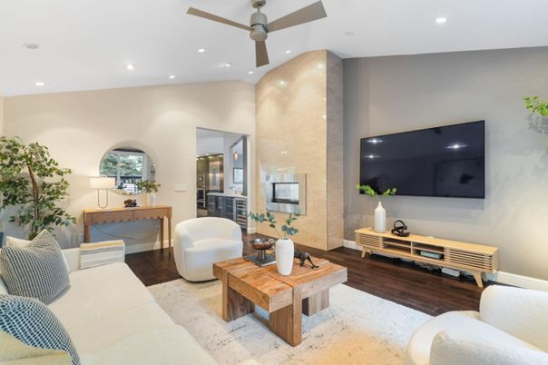 Interior, Living room, Recessed Lighting, Wood Texture Flooring