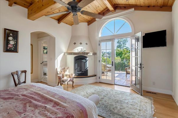 Bedroom, Fireplace, Interior, Wooden Beams, Wooden Ceilings, Wood Texture Flooring