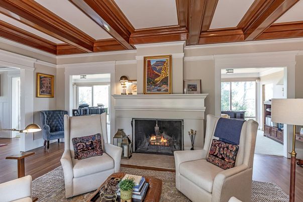 Fireplace, Interior, Living room, Wooden Beams, Wood Texture Flooring
