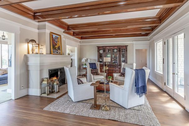 Fireplace, Interior, Living room, Wooden Beams, Wood Texture Flooring