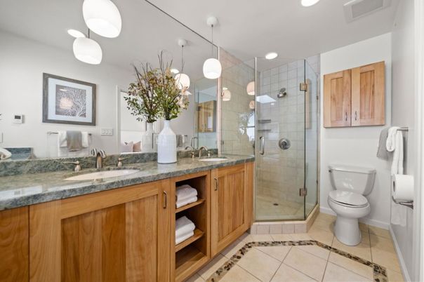 Bathroom, Dual Sink Vanities, Glass Shower, Interior, Recessed Lighting