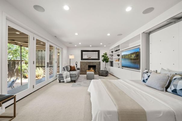Bedroom, Fireplace, Interior, Living room, Recessed Lighting