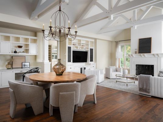 Interior, Kitchen, Pendant Lights, Stainless Steel Appliances, Wood Texture Flooring