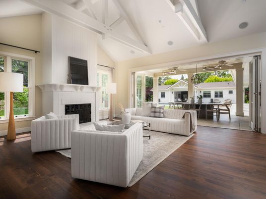 Chandelier, Dining room, Fireplace, Interior, Living room, Wood Texture Flooring