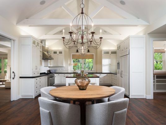 Dining room, Fireplace, Interior, Living room, Pendant Lights, Wood Texture Flooring