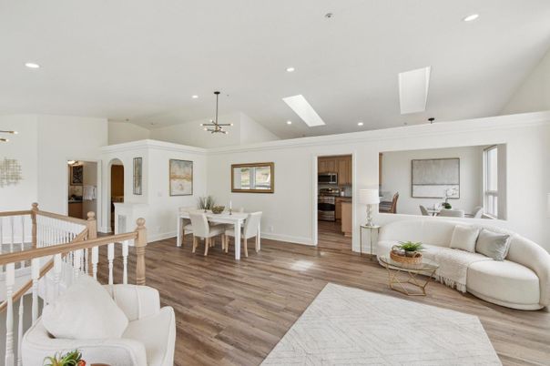 Dining room, Interior, Kitchen, Living room, Pendant Lights, Recessed Lighting, Stainless Steel Appliances, Wood Texture Flooring