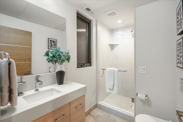 Bathroom, Glass Shower, Interior, Recessed Lighting
