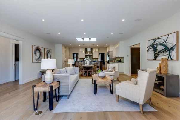 Dining room, Interior, Kitchen, Living room, Pendant Lights, Recessed Lighting, Stainless Steel Appliances, Wood Texture Flooring