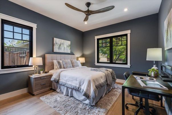 Bedroom, Home Office, Interior, Recessed Lighting, Wood Texture Flooring