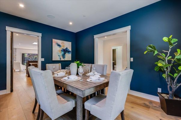 Dining room, Interior, Recessed Lighting, Wood Texture Flooring
