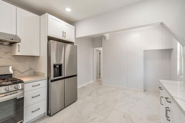 Interior, Kitchen, Marble, Recessed Lighting, Stainless Steel Appliances