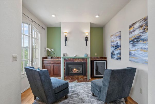 Fireplace, Interior, Recessed Lighting, Wood Texture Flooring