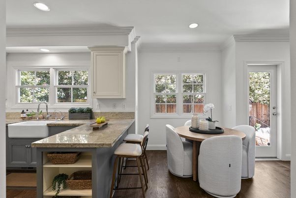 Dining room, Interior, Kitchen, Recessed Lighting, Wood Texture Flooring