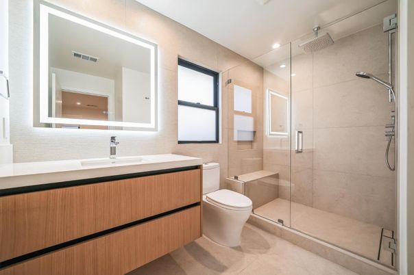 Bathroom, Glass Shower, Interior, Recessed Lighting